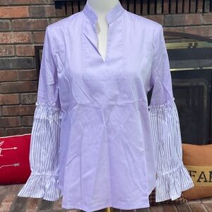 Harshman Chantal 	Elegant Lavender Blouse with Striped Sleeves